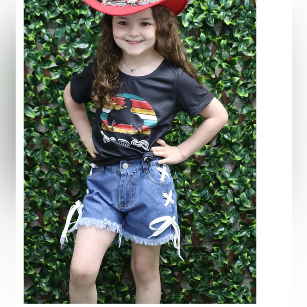 Girls denim blue Jean western style shorts kids fashion New